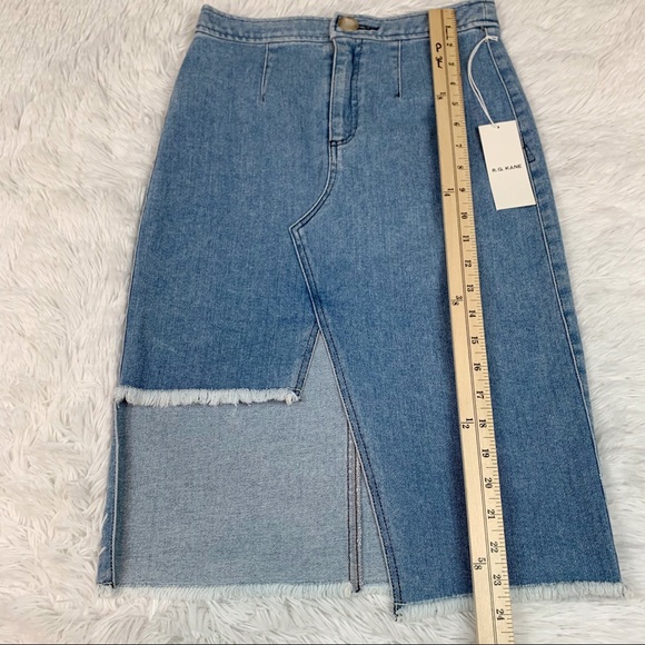 R.G. Kane Raw Hem Cut out Denim Skirt high rise straight a-line - Picture 4 of 12